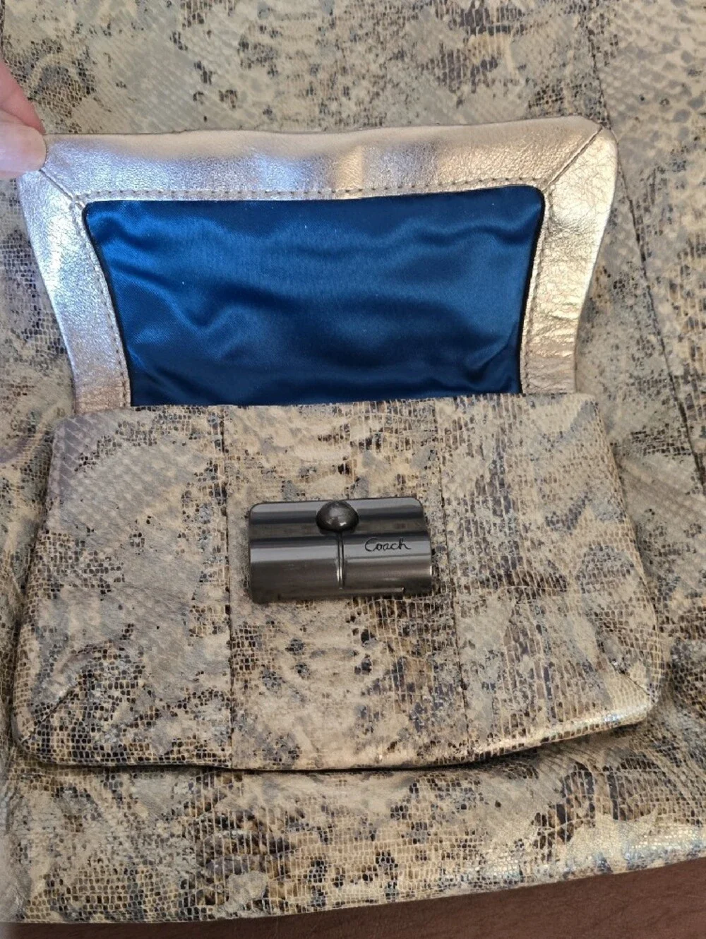 Coach Snake-Print Hobo Bag in Gray and Brown